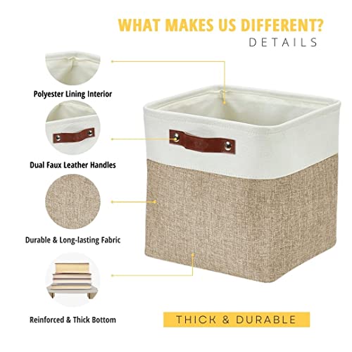 DECOMOMO Storage Cubes, 12x12 Storage Bins, Baskets for Shelves (Beige & White, Cube 12" - 4 Pack) - Image 4