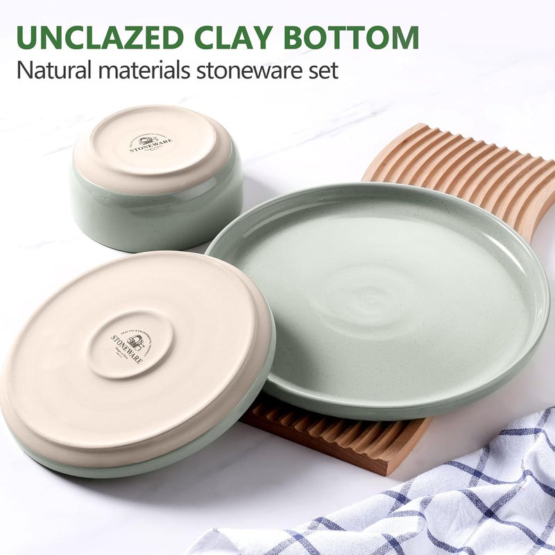 LIANYU Porcelain Dinnerware Set for 4 12 PC Stoneware Dinner Plates and Bowls Ceramic Dining Dishes Set for Dessert Salad Pasta Microwave  Dishwasher Safe Fog Green - Image 2