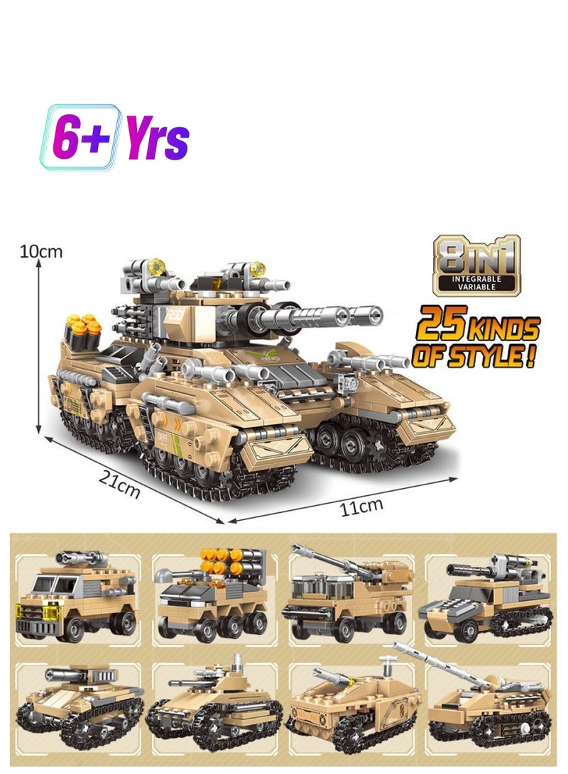 8 In 1 Military Series Blocks Set Military Puzzle Toy Tank Building Blocks Set 1024PCS - Image 1