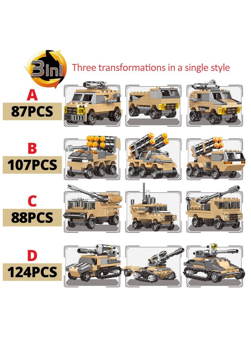 8 In 1 Military Series Blocks Set Military Puzzle Toy Tank Building Blocks Set 1024PCS - Image 4