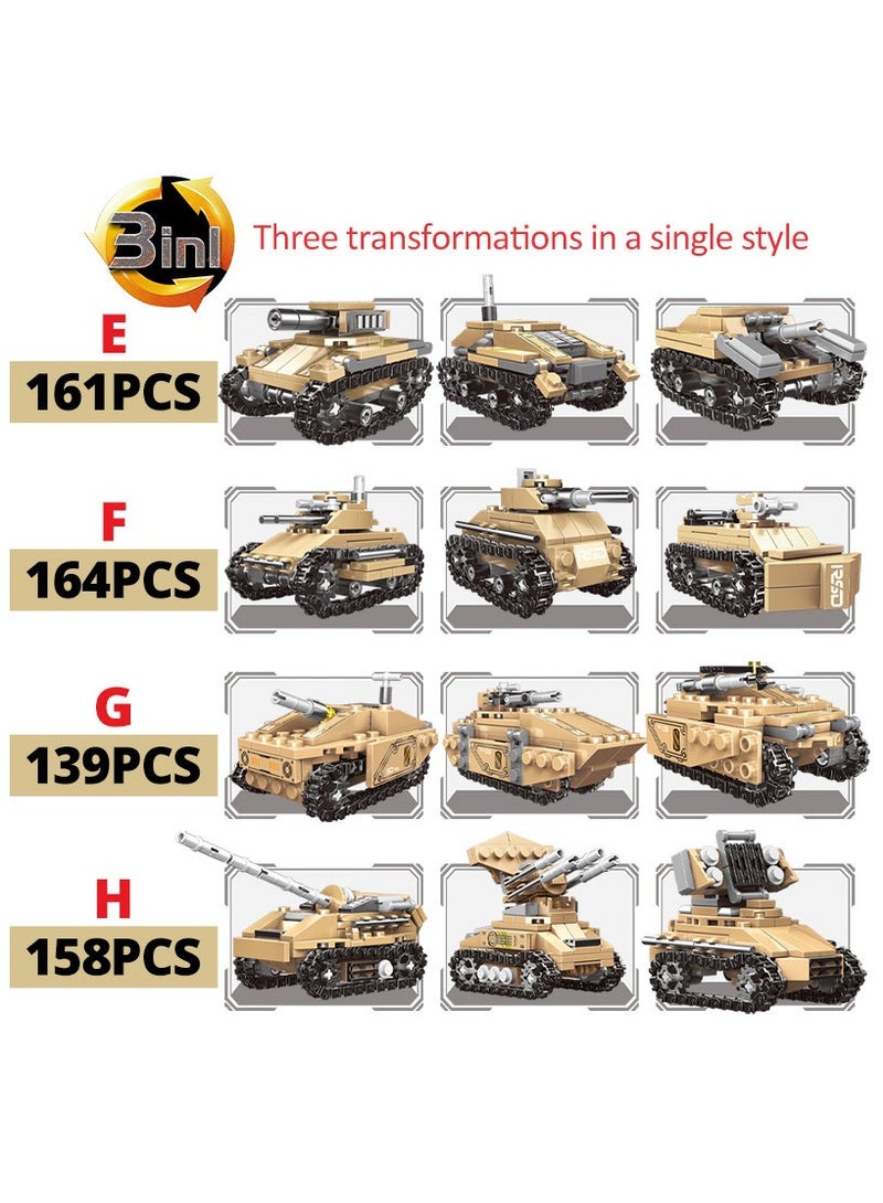 8 In 1 Military Series Blocks Set Military Puzzle Toy Tank Building Blocks Set 1024PCS - Image 3