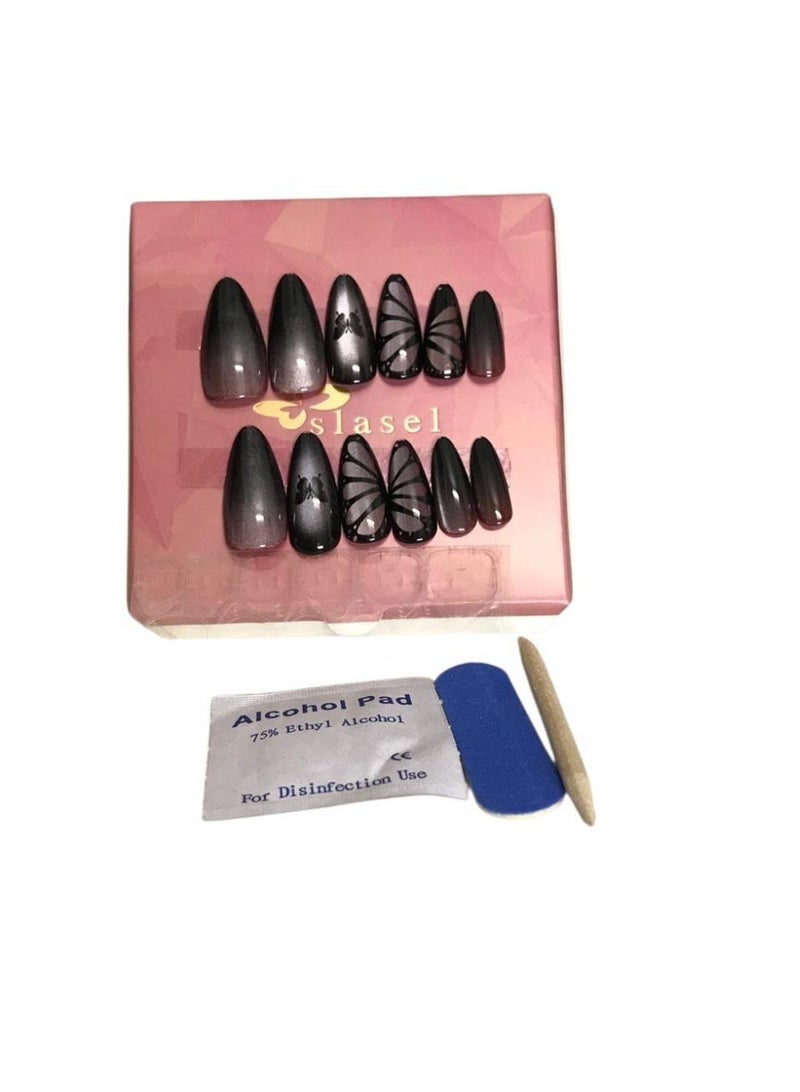 أظافر صناعية طويلة 3D برسومات مميزة – مجموعة كاملة مع مبرد + منديل تنظيف + لاصق دابل فيس + عود خشبي لتركيب سهل - Image 1