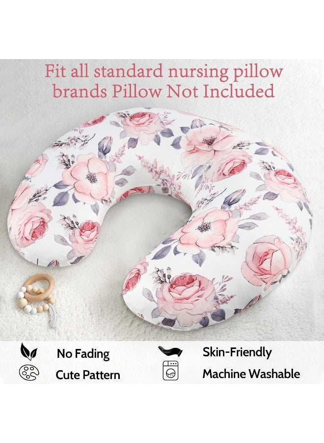 SWESEN Nursing Pillow Cover Girls, Floral Breastfeeding Pillow Cover for Baby, Snug Fits Newborn Nursing Pillow Case, Super Soft Breathable, Pink Flower - Image 5