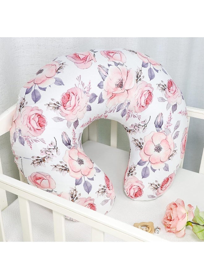 SWESEN Nursing Pillow Cover Girls, Floral Breastfeeding Pillow Cover for Baby, Snug Fits Newborn Nursing Pillow Case, Super Soft Breathable, Pink Flower - Image 4
