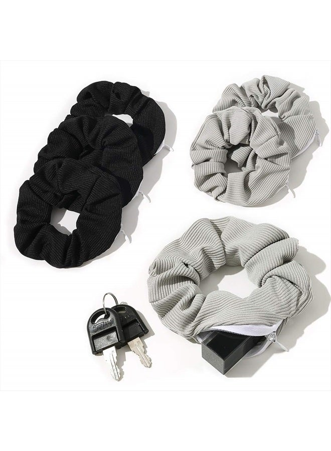 Ivyu Pocket Scrunchies with Zipper Stash Scrunchy Hair Ties (Black Gray) - Image 1