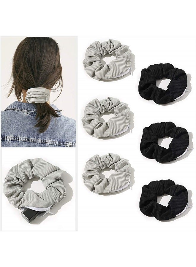 Ivyu Pocket Scrunchies with Zipper Stash Scrunchy Hair Ties (Black Gray) - Image 2