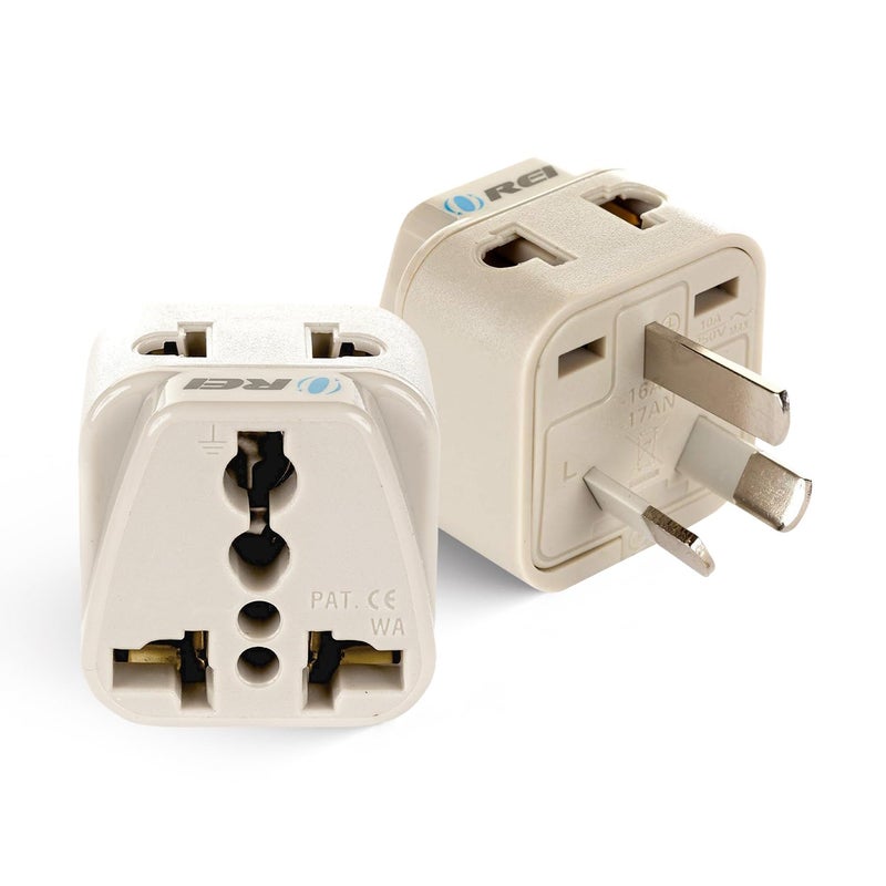 OREI OREI India Australia Travel Adapter India to Australia New Zealand China Type I 2 in 1 Perfect for Laptop Camera Charger and More CE RoHS 2 Pack Beige 5 Years Warranty  - Image 1