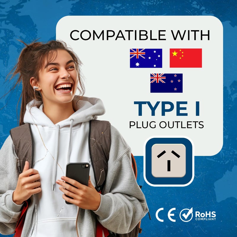 OREI OREI India Australia Travel Adapter India to Australia New Zealand China Type I 2 in 1 Perfect for Laptop Camera Charger and More CE RoHS 2 Pack Beige 5 Years Warranty  - Image 5