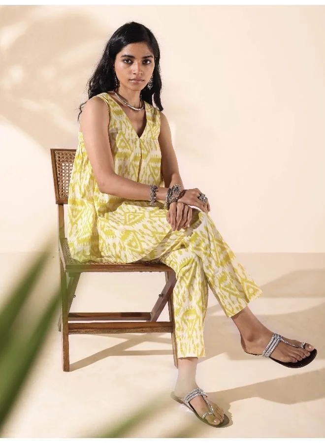 trueBrowns trueBrowns Lime Cotton Ikat Sleeveless Co-ord Set