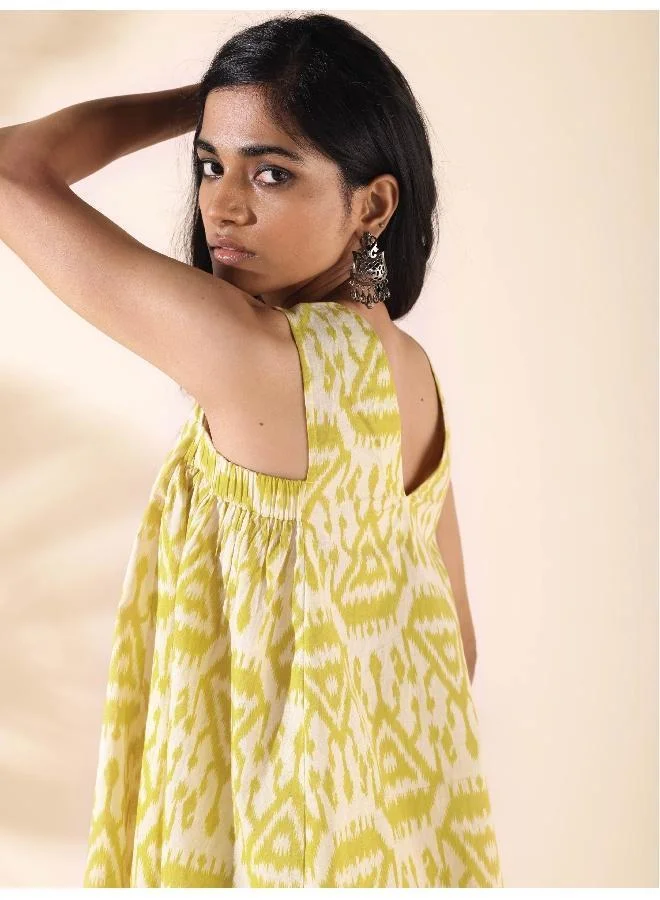 trueBrowns  trueBrowns Lime Cotton Ikat Sleeveless Co-ord Set for Women | Best Price UAE