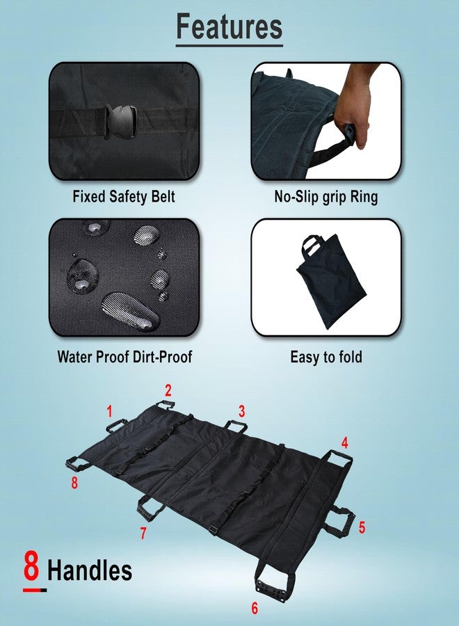 OTICA Heavy Duty Portable Transport Stretcher with 8 Handles and Carrying Bag Patient Animal Mover Travel Size Emergency Casualty Evacuation-Capacity (Black) - Image 3