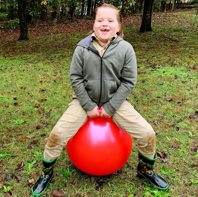 AppleRound Hippity Hoppity Jumping Ball with Pump, Bouncy Ball with Handle, 20in/50cm Diameter for Age 7-10, Kangaroo Bouncer, Space Hopper with Handle for Children, Plain Color (Red) - Image 4
