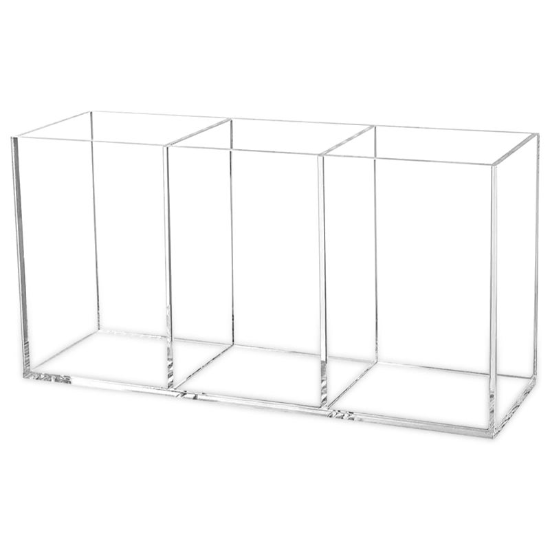 Cerpourt Clear Makeup Brush Organizer,Acrylic Cosmetic Brushes Storage Holder with 3 Slots,Pencil Pen Holder for Desk,Desk Organizer and Accessories for Vanity - Image 1