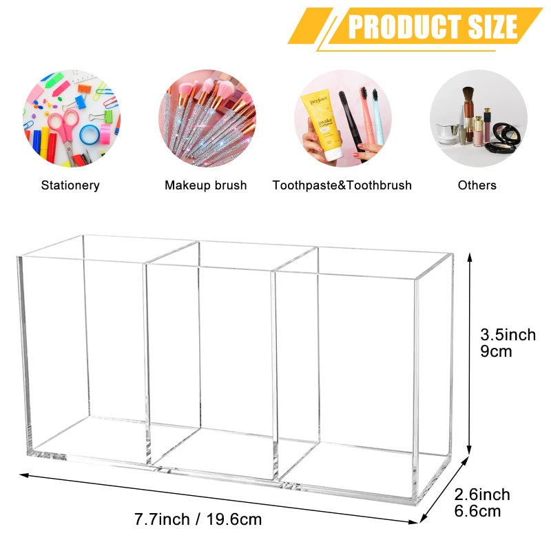 Cerpourt Clear Makeup Brush Organizer,Acrylic Cosmetic Brushes Storage Holder with 3 Slots,Pencil Pen Holder for Desk,Desk Organizer and Accessories for Vanity - Image 5