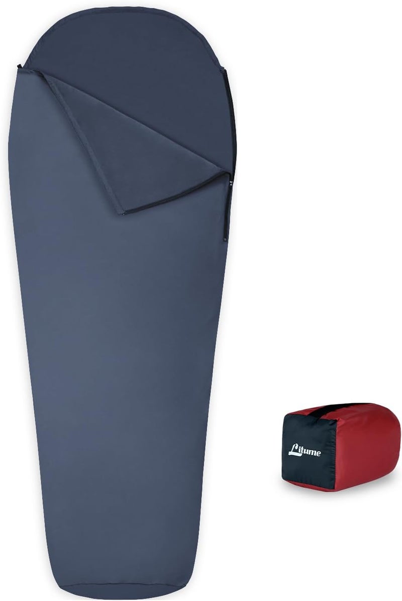 Litume Velvet Velour Sleeping Bag Liner Add Up to 14°F/ 8°C, Mummy Sleeping Sack Backpacking, Camping, Traveling, Hotel, Hostal, Lightweight Sleep Sack with Drawstring Hood E625 - Image 1