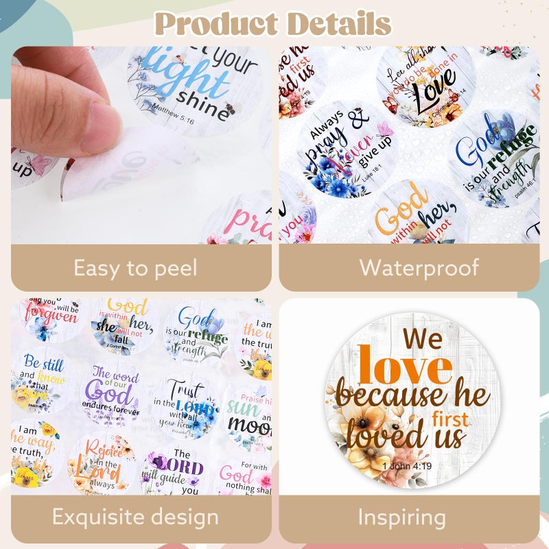 WSICSE 600 Pcs Bible Verse Stickers, 24 Styles Floral Scripture Stickers Christian Religious Inspirational Decals for Crafts Cards Envelope Seals and Christian Party Christmas Gifts,1.5 Inch - Image 3