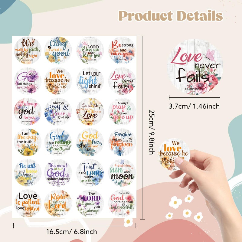 WSICSE 600 Pcs Bible Verse Stickers, 24 Styles Floral Scripture Stickers Christian Religious Inspirational Decals for Crafts Cards Envelope Seals and Christian Party Christmas Gifts,1.5 Inch - Image 2