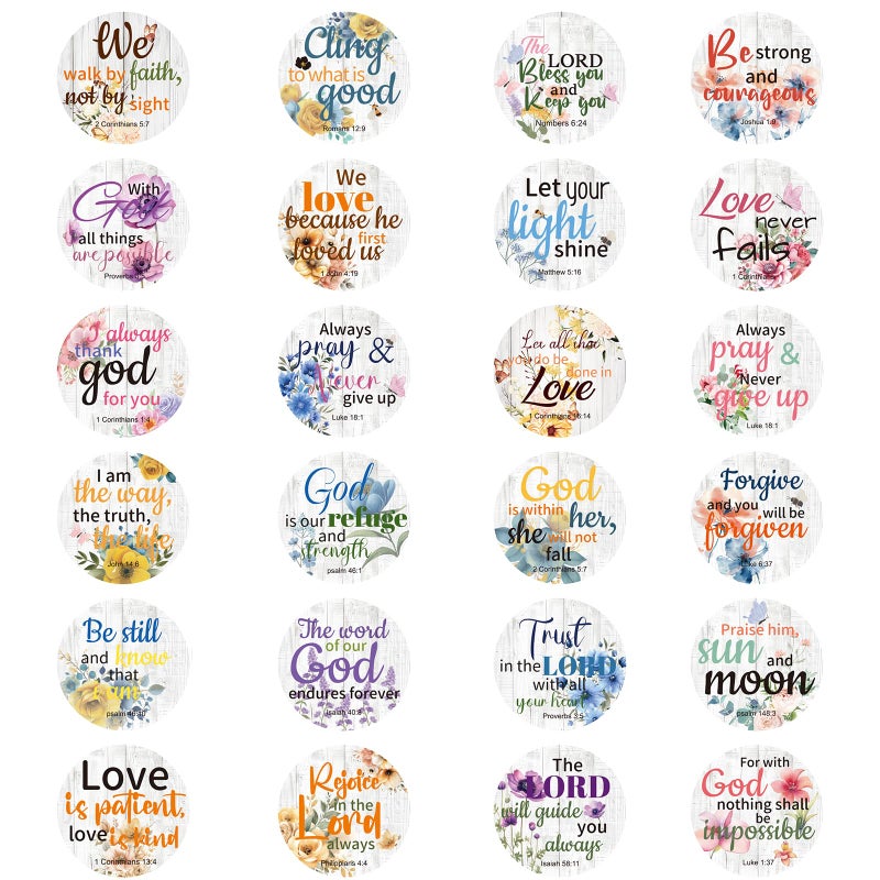 WSICSE 600 Pcs Bible Verse Stickers, 24 Styles Floral Scripture Stickers Christian Religious Inspirational Decals for Crafts Cards Envelope Seals and Christian Party Christmas Gifts,1.5 Inch - Image 1
