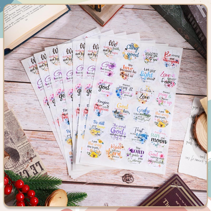 WSICSE 600 Pcs Bible Verse Stickers, 24 Styles Floral Scripture Stickers Christian Religious Inspirational Decals for Crafts Cards Envelope Seals and Christian Party Christmas Gifts,1.5 Inch - Image 4