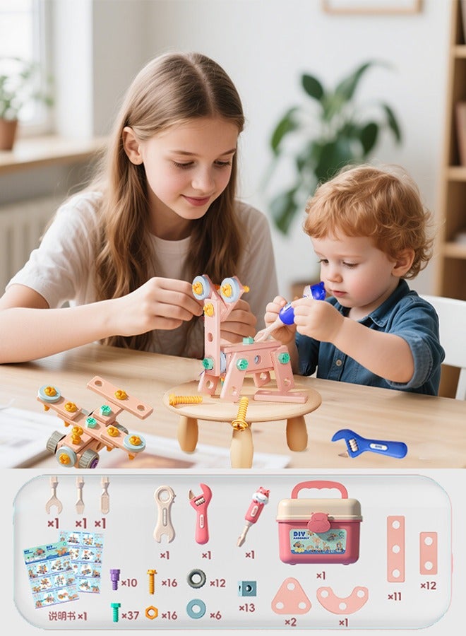 Kids Tool Set,144PCS Kids Tool Set with Storage Box,Durable Pretend Play Tool Toys for Toddler,DIY Toys Construction Kids Tools,Magic Montessori Educational Toys,DIY Screw Puzzle Assembly Pieces, Creative Engineering Building Kit Baby Pretend Play Toy Gift for Boy Girl Ages 3+ - Image 2