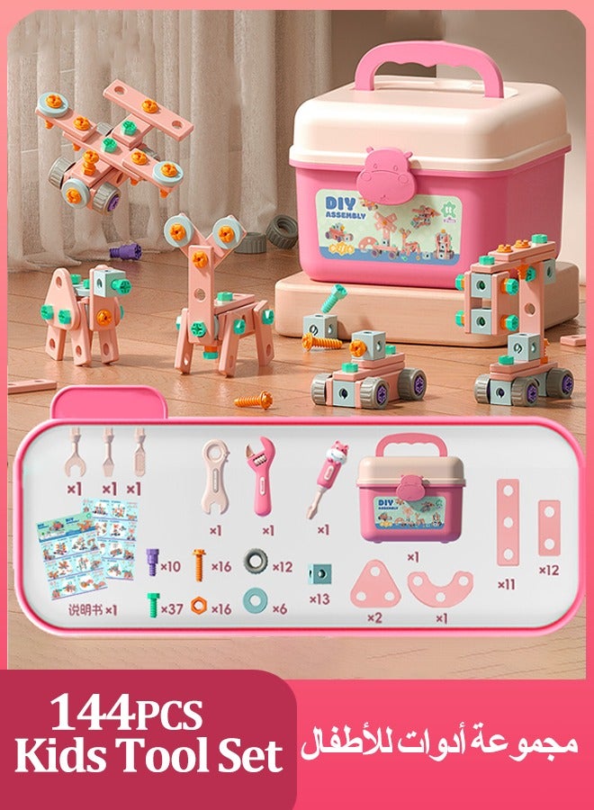 Kids Tool Set,144PCS Kids Tool Set with Storage Box,Durable Pretend Play Tool Toys for Toddler,DIY Toys Construction Kids Tools,Magic Montessori Educational Toys,DIY Screw Puzzle Assembly Pieces, Creative Engineering Building Kit Baby Pretend Play Toy Gift for Boy Girl Ages 3+ - Image 1