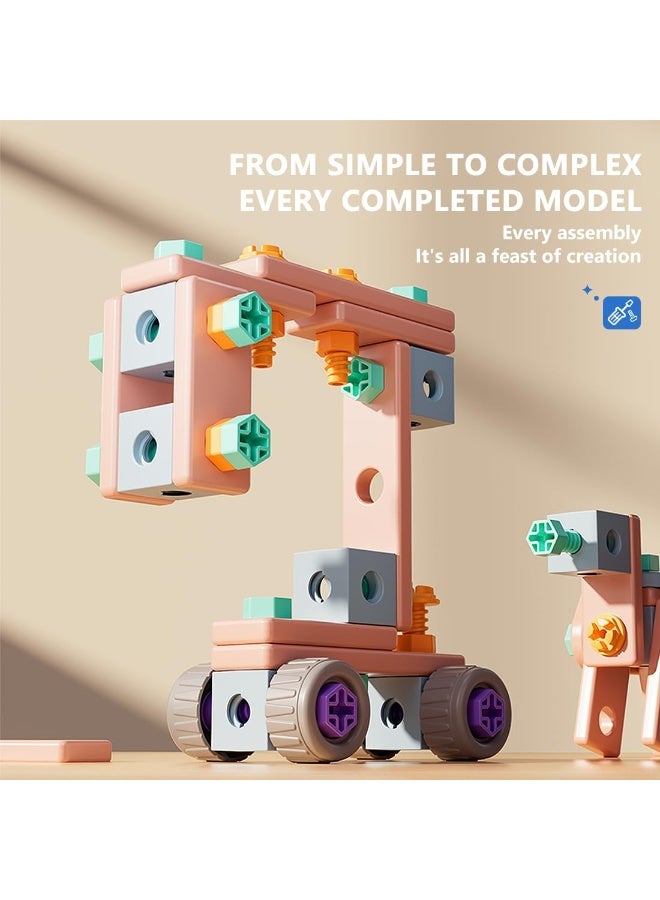 Kids Tool Set,144PCS Kids Tool Set with Storage Box,Durable Pretend Play Tool Toys for Toddler,DIY Toys Construction Kids Tools,Magic Montessori Educational Toys,DIY Screw Puzzle Assembly Pieces, Creative Engineering Building Kit Baby Pretend Play Toy Gift for Boy Girl Ages 3+ - Image 5