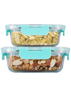 Allo Allo Food Safe Glass Containers With Lids With Break Free Lock,Microwave Safe Containers,Borosilicate Meal Prep Glass Food Storage Containers For Kitchen,Set Of 2 185Ml,370Ml Rectangle - Transparent  - Image 1