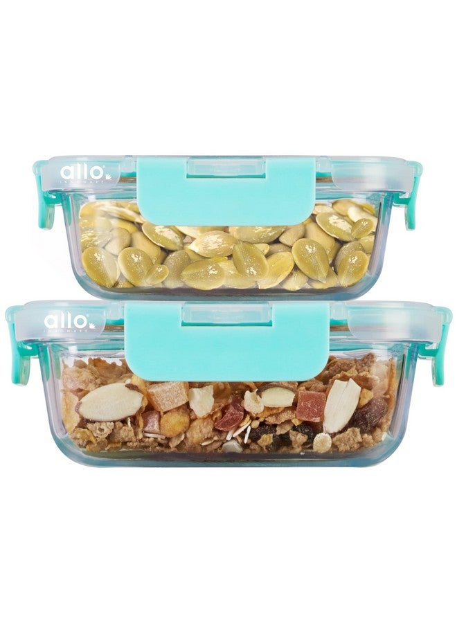Allo Allo Food Safe Glass Containers With Lids With Break Free Lock,Microwave Safe Containers,Borosilicate Meal Prep Glass Food Storage Containers For Kitchen,Set Of 2 185Ml,370Ml Rectangle - Transparent  - Image 1