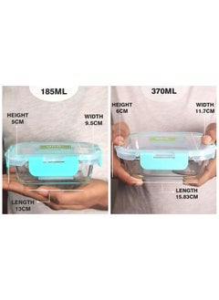 Allo Allo Food Safe Glass Containers With Lids With Break Free Lock,Microwave Safe Containers,Borosilicate Meal Prep Glass Food Storage Containers For Kitchen,Set Of 2 185Ml,370Ml Rectangle - Transparent  - Image 5