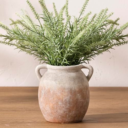 Dobbyby Ceramic Flower Small Vase 6 inch Farmhouse Rustic Vase Decorative Pottery Terracotta Vases for Home Decor Table Mantle Fireplace Living Room Bathroom Wedding Centerpiece - Image 1