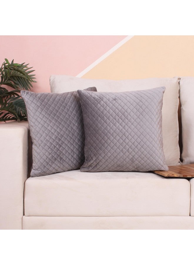 STITCHNEST STITCHNEST Set of 2 Cushion Cover | Quilted Velvet | Grey| Soft & Premium Look | 24x24 Inches | Fit for Sofa & Living Room Décor - Image 1