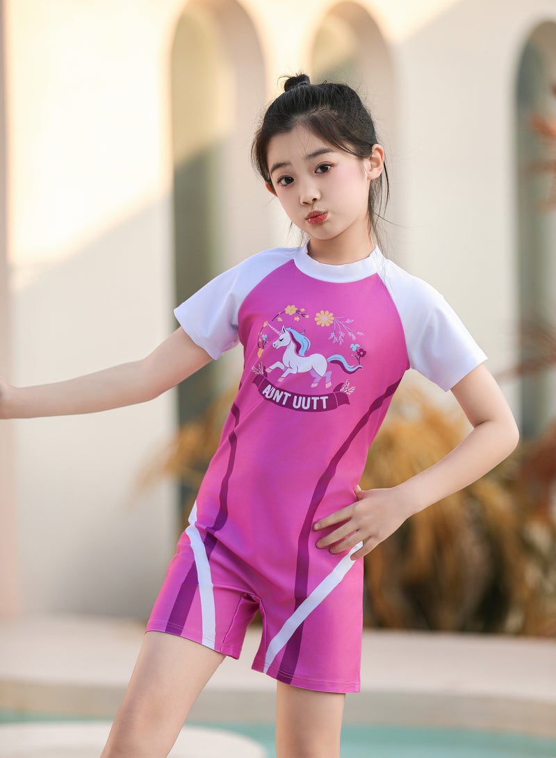 ملابس سباحة للأطفال من قطعة واحدة برسومات كرتونية لوحيد القرن للبنات - Image 4