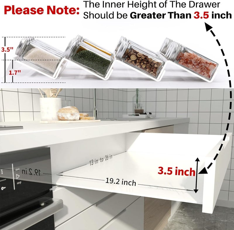Delavala Spice Drawer Organizer, 4 Tiers 2 Set Clear Acrylic Slanted in Drawer Seasoning Jars Insert, Expandable From 13" to 26", Hold up 56 Spice Jars Kitchen Countertop Rack Tray - Image 5