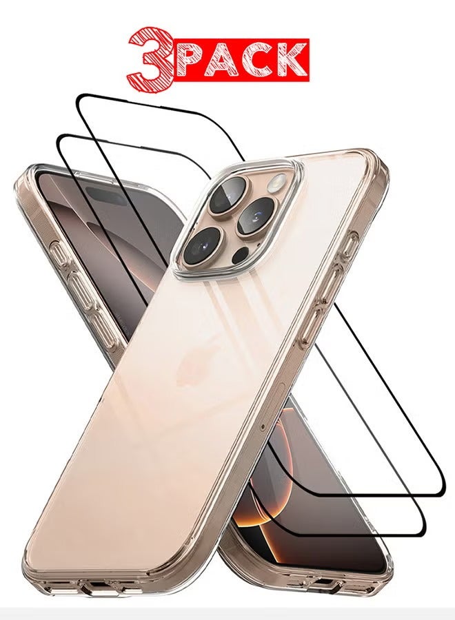 ELTRAZONE 3-Pack iPhone 16 Pro Max Case & Screen Protectors – Clear TPU, Ultra Slim, Shockproof, Anti-Yellowing, Scratch-Resistant Case Cover + 2 Screen Protectors - Image 1