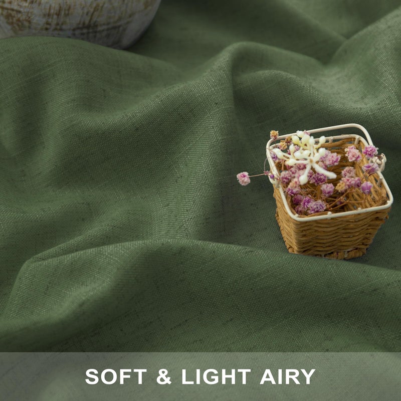 Pitalk Loden Green Boho Stretains Farmhouse 36 بوصة الطول 2 لوحة عودة علامات تبويب الحمام الستار القصير قصير الكتان صغير الستائر المقهى الأخضر لغرفة المعيشة غرفة نوم الطابق السفلي 36x36 طويل - Image 3