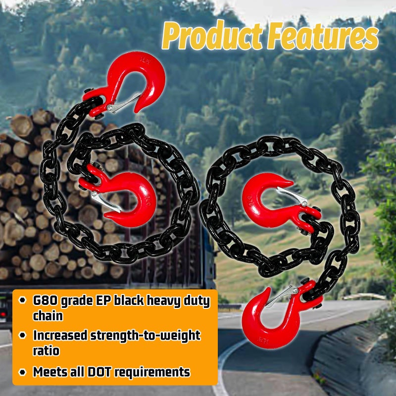 SENKEYFE 5/16" Trailer Safety Chains G80 Tow Chains with G70 Clevis Safety Hooks|36" Heavy Duty 4900 lbs Safety Working Load 17000 lbs Break Strength Transport Chains |Truck Binding Chains (2 Pack EP Black) - Image 4