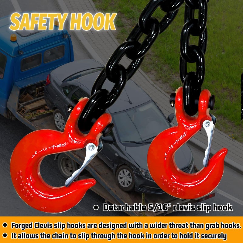 SENKEYFE 5/16" Trailer Safety Chains G80 Tow Chains with G70 Clevis Safety Hooks|36" Heavy Duty 4900 lbs Safety Working Load 17000 lbs Break Strength Transport Chains |Truck Binding Chains (2 Pack EP Black) - Image 3