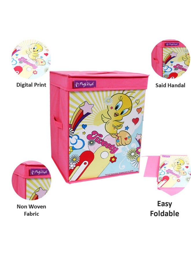 PrettyKrafts Tweety Larger Storage Cubes [1-Pack] Foldable Storage Boxes with Lids, Collapsible Storage Bins Organizer Basket with Sturdy Handles for Home, Nursery, Closet (11“ x 11” x 15"),Pink - Image 3