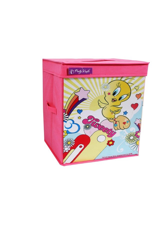PrettyKrafts Tweety Larger Storage Cubes [1-Pack] Foldable Storage Boxes with Lids, Collapsible Storage Bins Organizer Basket with Sturdy Handles for Home, Nursery, Closet (11“ x 11” x 15"),Pink - Image 1