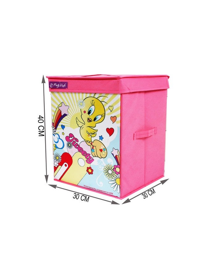PrettyKrafts Tweety Larger Storage Cubes [1-Pack] Foldable Storage Boxes with Lids, Collapsible Storage Bins Organizer Basket with Sturdy Handles for Home, Nursery, Closet (11“ x 11” x 15"),Pink - Image 4