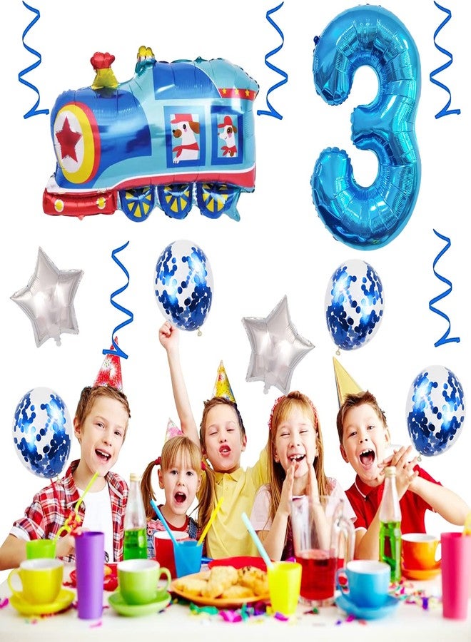 بالونات قطار عيد الميلاد الثالث من وينكي - بالون عملاق من رقائق الألومنيوم رقم 3 مايلر لحفلة سكة حديد - أزرق - Image 3