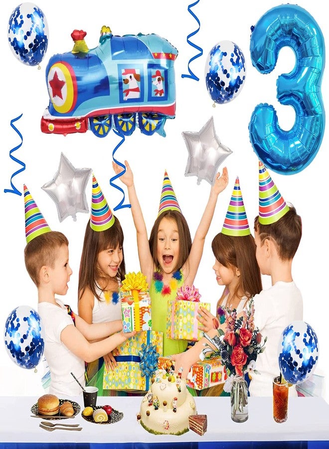 بالونات قطار عيد الميلاد الثالث من وينكي - بالون عملاق من رقائق الألومنيوم رقم 3 مايلر لحفلة سكة حديد - أزرق - Image 5