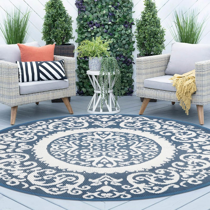 Homcomoda Round Outdoor Rugs for Patio 6ft Waterproof Clearance Reversible Patio Rugs Lightweight Outdoor Rugs Plastic Straw Rugs Portable RV Camping Rug Mat for Outdoor Porch Beach BBQ Beach Backyard - Image 1
