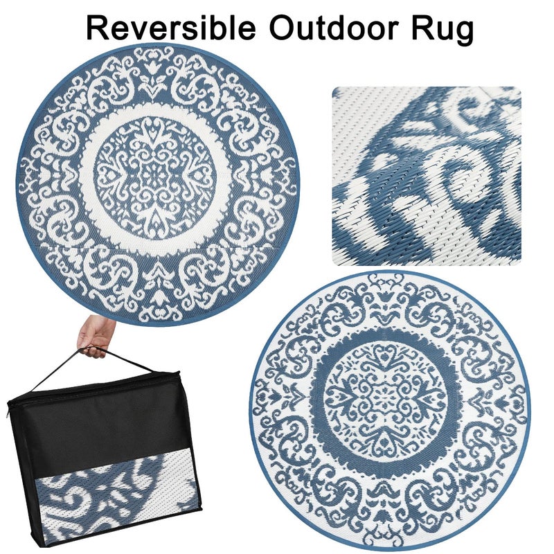 Homcomoda Round Outdoor Rugs for Patio 6ft Waterproof Clearance Reversible Patio Rugs Lightweight Outdoor Rugs Plastic Straw Rugs Portable RV Camping Rug Mat for Outdoor Porch Beach BBQ Beach Backyard - Image 4