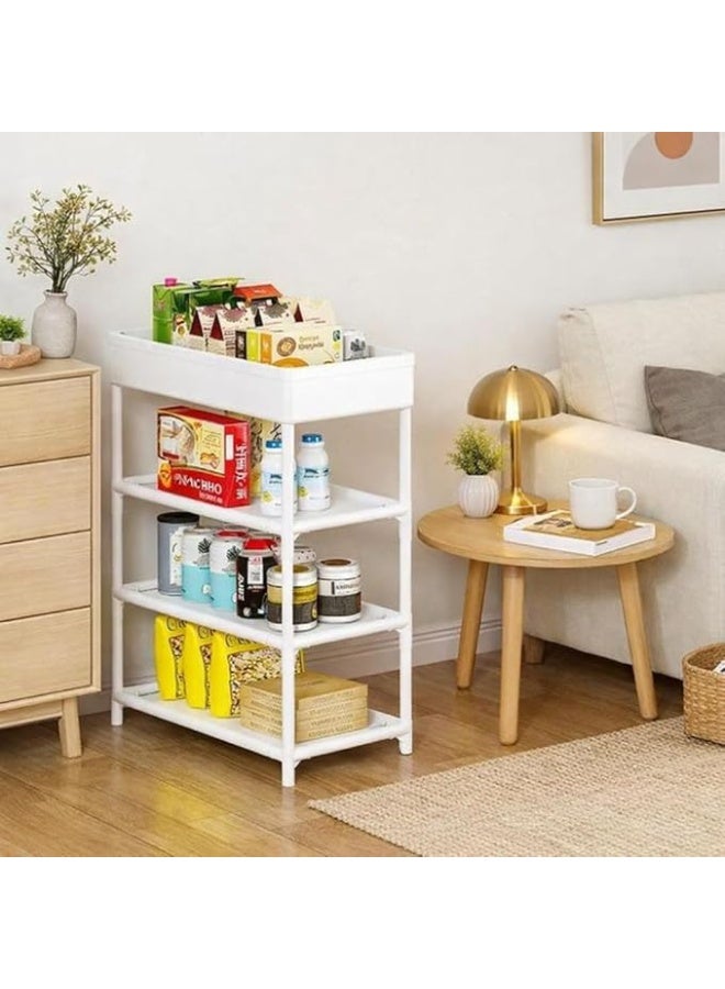 4-Tier Slim Storage Organizer Rack with Top Basket – Space-Saving Narrow Shelf Unit for Kitchen, Bathroom & Shoes - Image 2