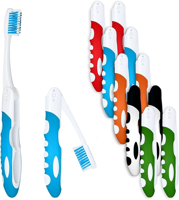Wrixty Folding Travel Toothbrush with Built-in Cover, Individually Wrapped, Perfect for Camping, Hiking (4) - Image 1