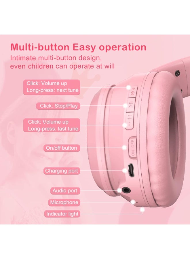 onikuma B90 Bluetooth Cat Ear Headphones for Kids & Adults, Wireless & Wired Mode Foldable Headset with Mic - Clear Sound Quality - RGB LED Light, for Girls School Gaming, for Phone/Laptop/PC/Tablet, Pink - Image 4