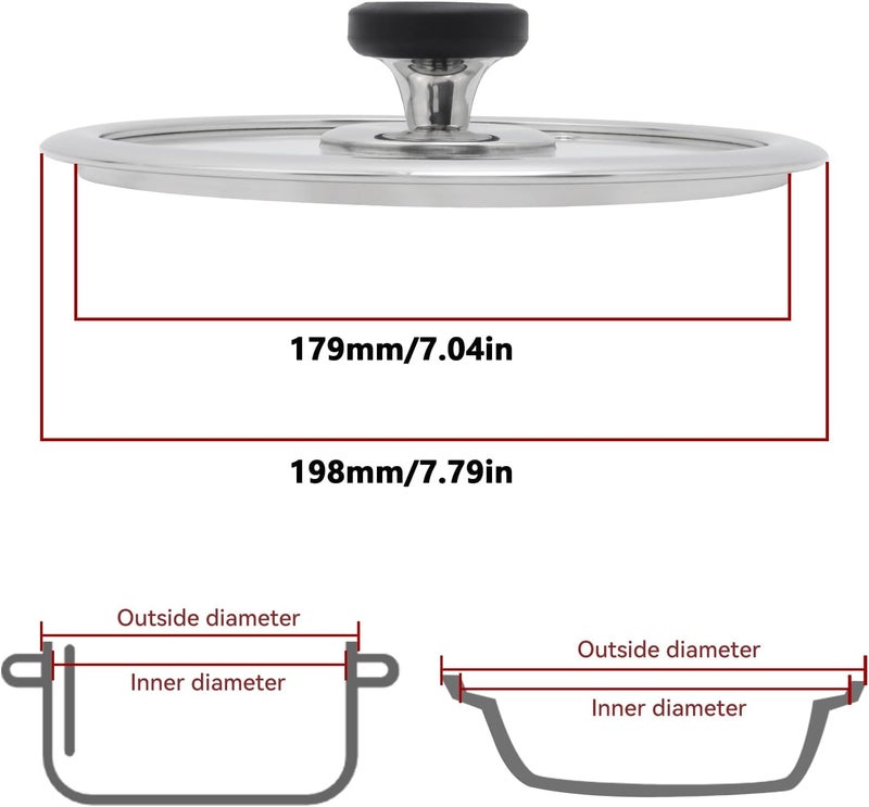 Antrader Cookware Tempered Glass Lid, Pan Lid 7 Inch Tempered Glass Pot Lid Pan Lid with Handle,1 Set,Clear - Image 2