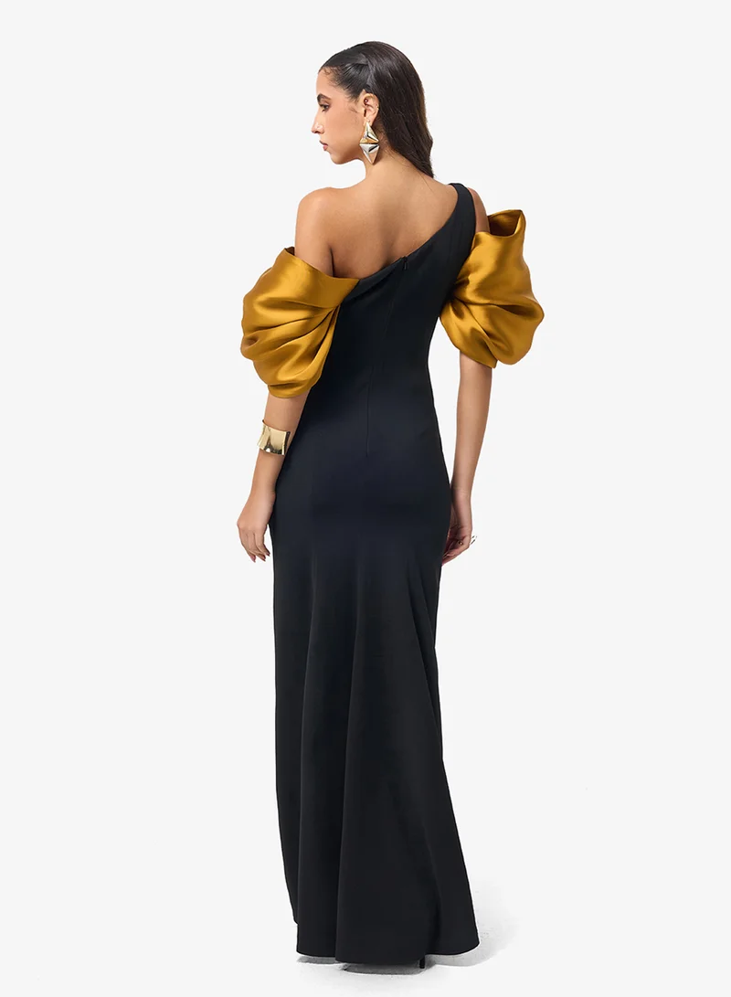 Threadz by Ajooni Puff Sleeve One Shoulder Maxi Dress