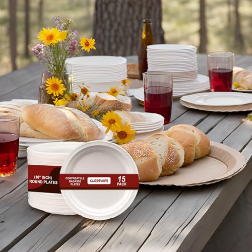 Careswipe Disposable Plate Round Plain, Eco-Friendly Disposable Plates, 1O inches 15 Pcs, Heavy-Duty for Parties, Events, Weddings, Picnics, and Everyday Use - Image 2